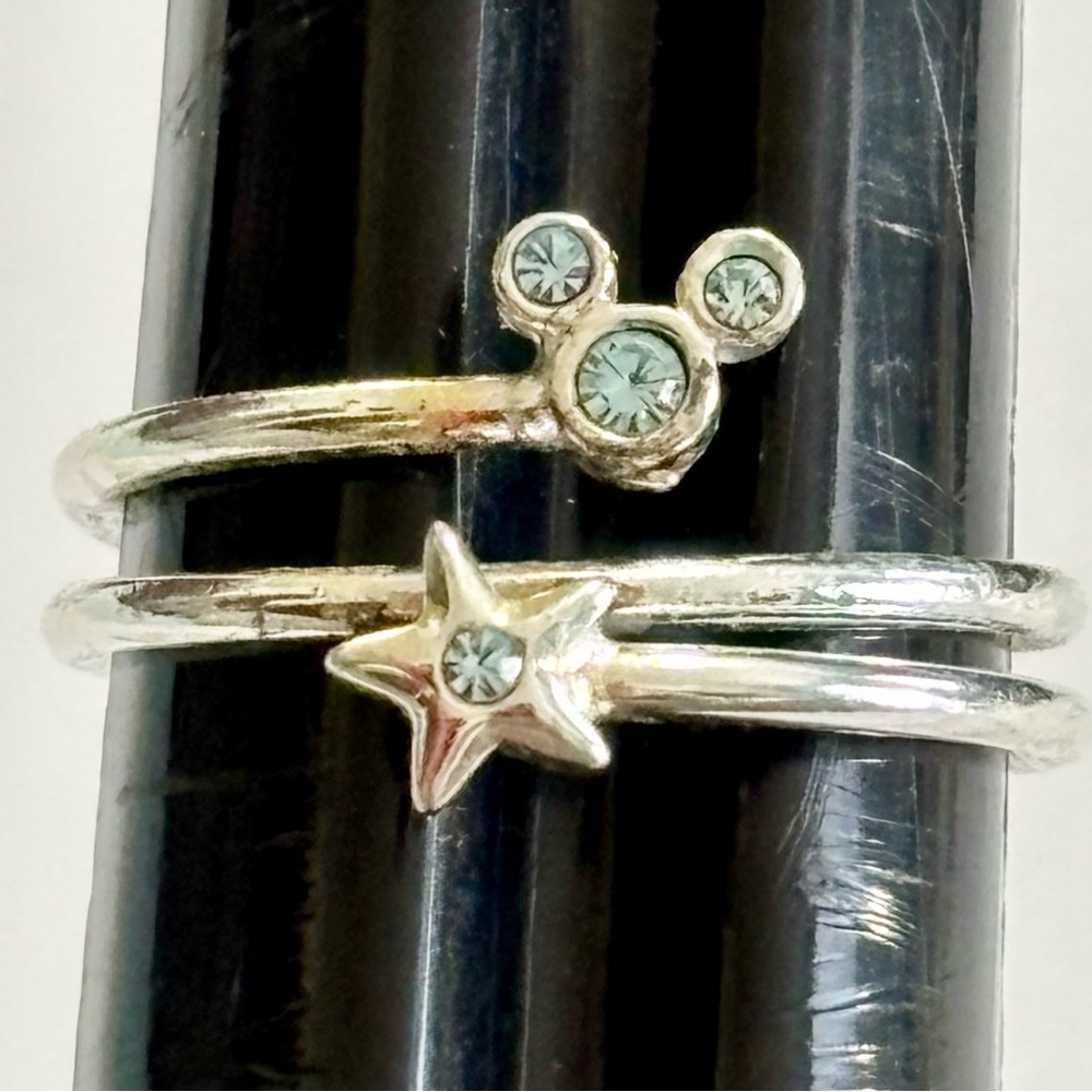 Disney - Silver Mickey and star double wire ring with blue crystals - size 5.25